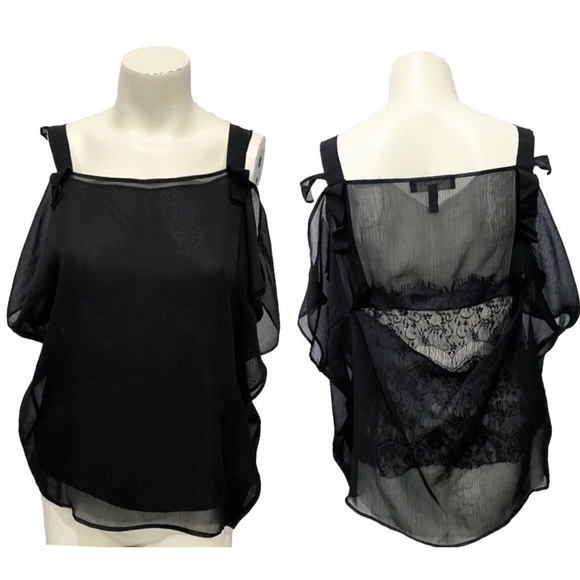 Jessica Simpson Tops - Jessica Simpson Black Sheer Ruffled Blouse